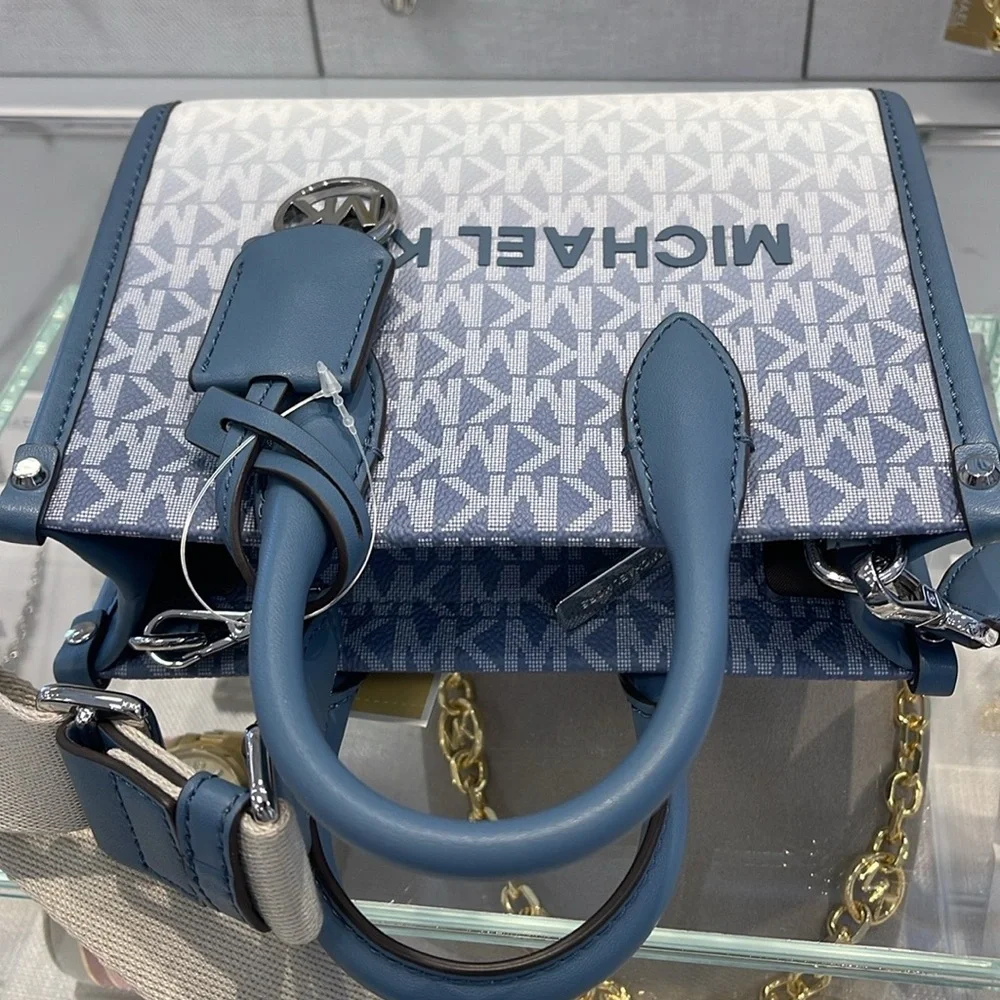 Michael Kors Mirella Extra-Small Ombré Logo Crossbody XBODY Shopper Denim  NWT